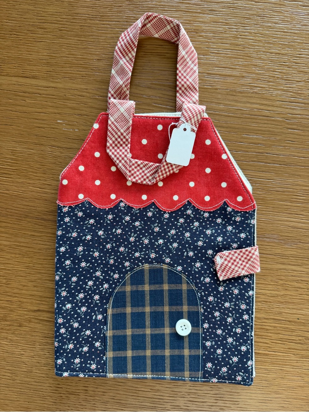 Kids Polka Dot & Floral Fabric Handbag - Red and Navy